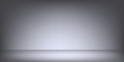 Empty grey studio background. Limbo dark bg. Product studio room. Limbo dark background. Abstract 3d backdrop for presentation. Minimal wall scene. Showcase, promotion display. Vector illustration