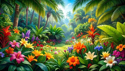 Vibrant tropical flower garden