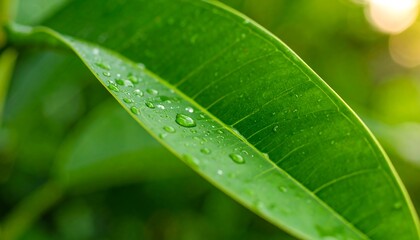 Green leaf with water droplets