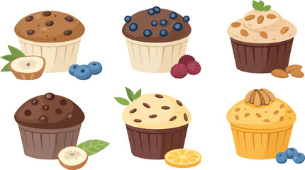 Set of Muffin illustration vector design in white background, Muffin icon design, Cupcake vector design 