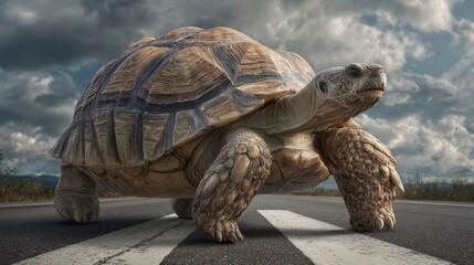 Obraz premium Tortoise crossing road animal nature