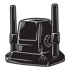 Vector illustration of a vintage truck cab design in a bold black and white style