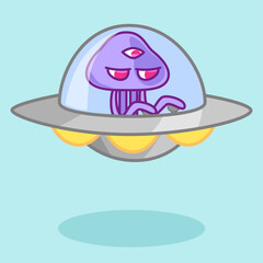 UFOに乗る紫の宇宙人／Purple alien riding a UFO