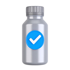 Fototapeta premium Silver bottle with blue check mark graphic