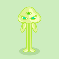 両手を構える緑の宇宙人／Green alien with both hands up
