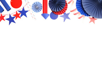 Colorful patriotic decor on bright backdrop, isolated on white, PNG