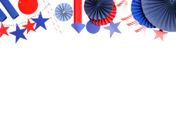 Colorful patriotic decor on bright backdrop, isolated on white, PNG