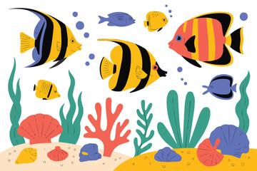 Naklejka premium Colorful Underwater Scene With Fish And Coral Keywords: fish, underwater, ocean, sea, coral