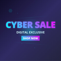 Futuristic Cyber Sale Banner with Neon Glow Effects