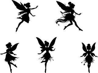 vector sketch illustration silhouette design image of a beautiful fairy character flying with wings