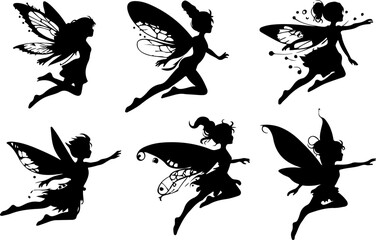 vector sketch illustration silhouette design image of a beautiful fairy fantasy character flying with wings