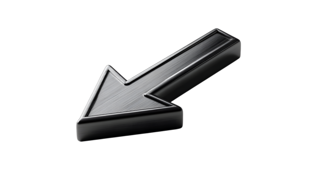 A dark gray arrow pointing down on a transparent background
