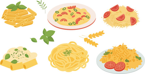 Spaghetti illustration vector design, Pasta logo and icon design, Set of Pasta illustration vector design