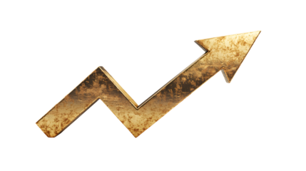Golden zigzag arrow pointing upwards on a transparent background