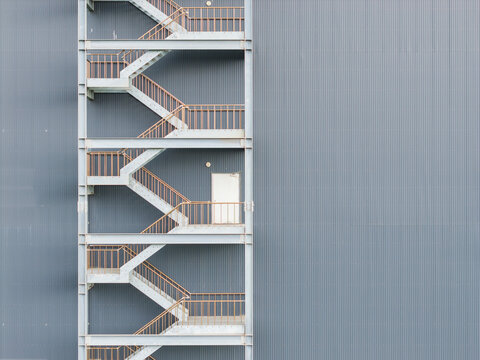 Commercial Warehouse Exterior with Fire Escape Stairs
