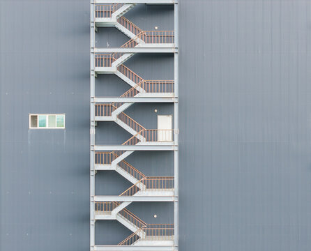 Commercial Warehouse Building Fire Escape Stairs Gray