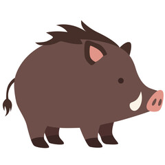 Cute flat style illustration of a wild boar standing, side view, with brown body, pink snout, and small tusks.