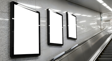 Modern Urban Advertising: Three Blank Billboards in Subway Station, Ideal Mockup Template for Transit Marketing Campaigns