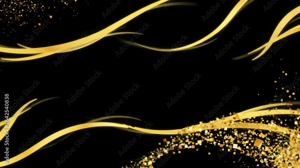 Aufkleber dynamic golden waves and festive sparkling elements flow across a deep black background, perfect for