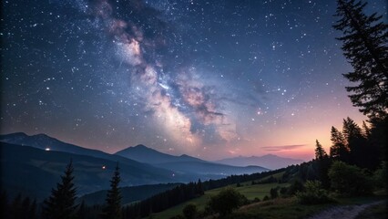 Naklejka premium Milky Way Over Mountain Landscape