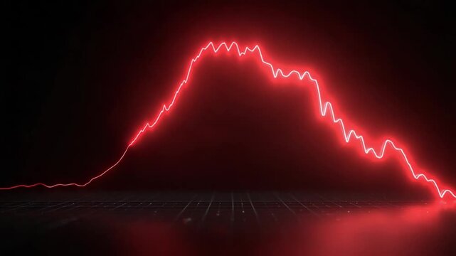 Crimson Peak: An electrifying display of a vibrant red line, forming a striking mountain-like peak against a stark black background, symbolizing dynamic change, progress, and peaks.