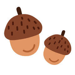 Cute brown acorn in flat style, great for autumn, forest, and nature themes.