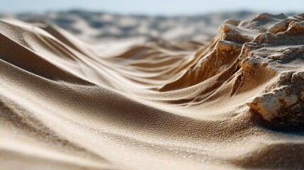 Detailed close-up view of windswept sand dunes.
