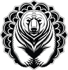 Obraz premium Majestic bear graphic with intricate circular mandala design