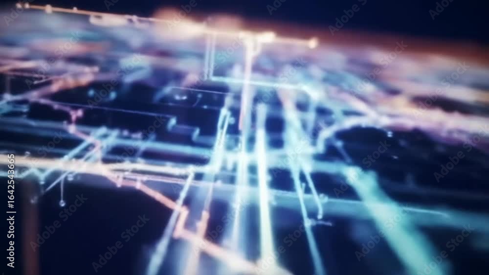Poster bright glowing lines form an intricate abstract network, symbolizing advanced technology and interco