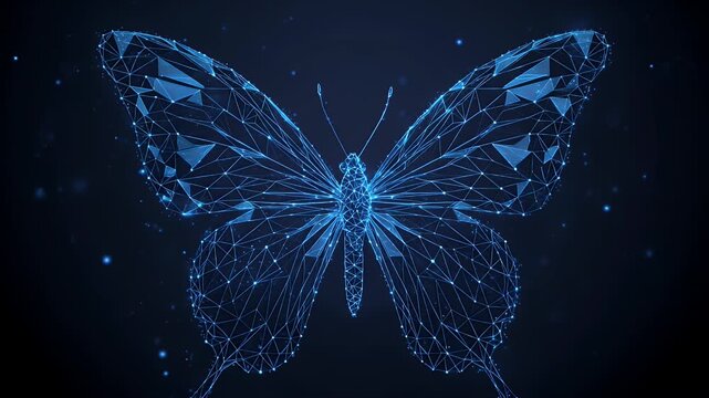 Abstract Digital Butterfly with Glowing Blue Dots and Lines on Dark Background