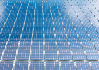 Aerial View of Rooftop Solar Panels for Renewable Energy Generat