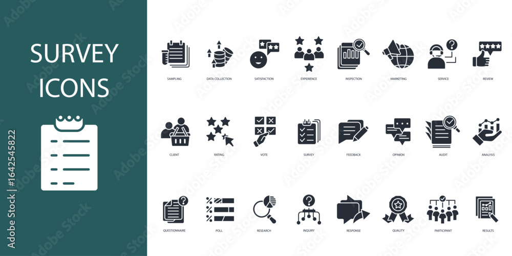 Poster survey icon set.vector.editable stroke.linear style sign for use web design,logo.symbol illustration