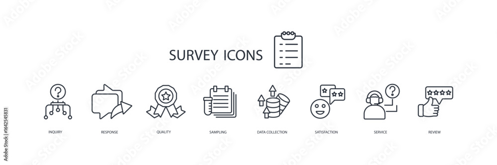 Poster survey icon set.vector.editable stroke.linear style sign for use web design,logo.symbol illustration