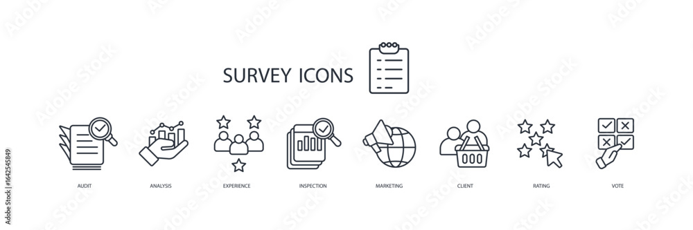 Poster survey icon set.vector.editable stroke.linear style sign for use web design,logo.symbol illustration