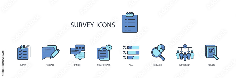Poster survey icon set.vector.editable stroke.linear style sign for use web design,logo.symbol illustration