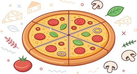 Pizza illustration vector design, Pizza logo and icon design in white background