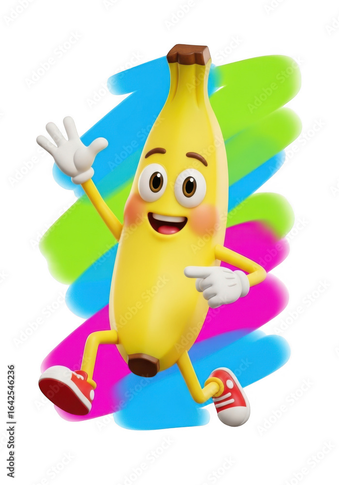 Poster happy banana character isolated on transparent background