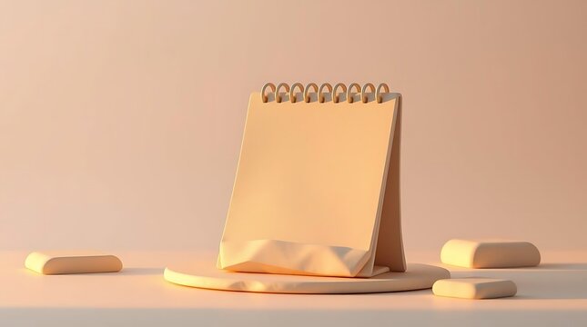 Peach hued calendar and podiums rendered in a soft minimalist style
