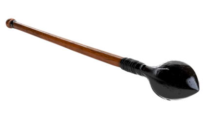 Wooden staff with black head on white