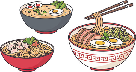 Ramen illustration vector design, Ramen logo and icon design, Noodles illustration vector design