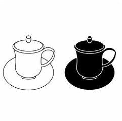 Teacup with Lid and Saucer Vector Illustration