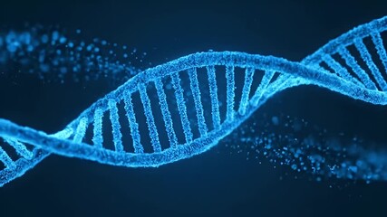 3d dna strand in blue in dark blue background - Powered by Adobe