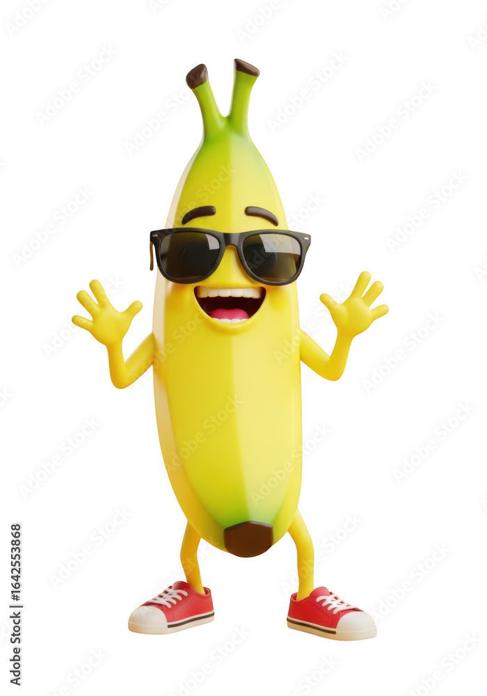 Poster cool banana character isolated on transparent background