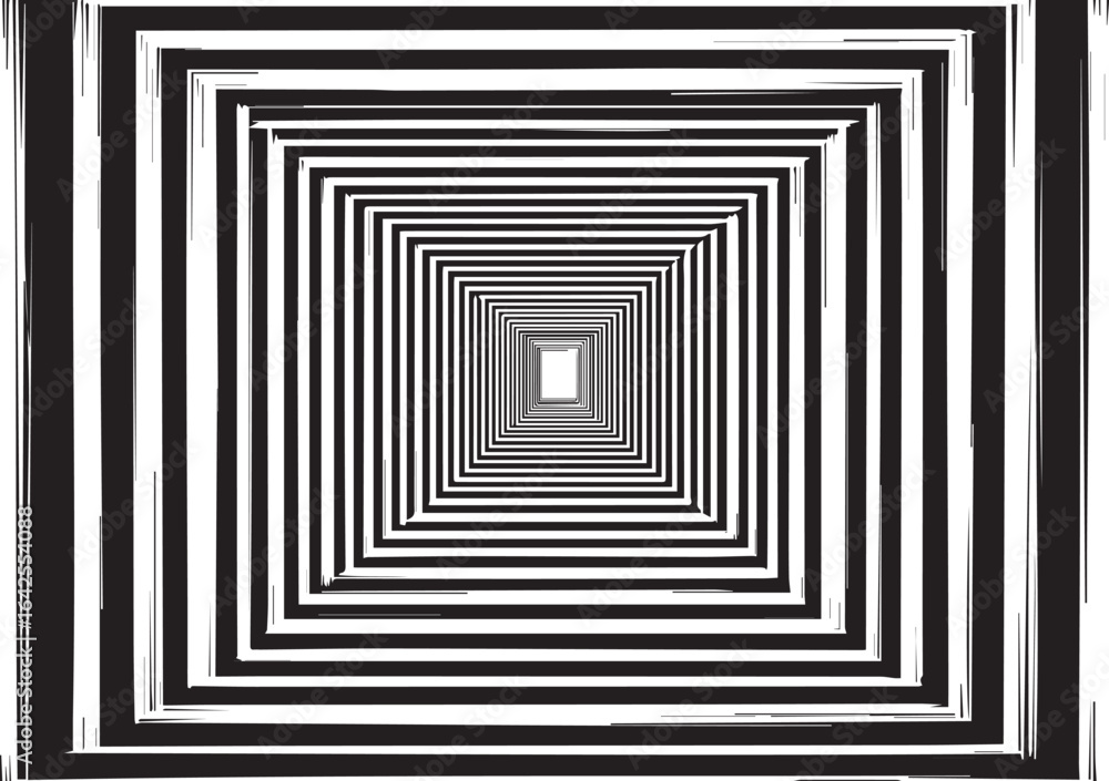 Poster abstract tunnel of concentric black and white squares | optical illusion background for creative des