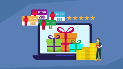 Gift Card and Customer Loyalty Rewards cartoon animation
