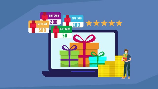 Gift Card and Customer Loyalty Rewards cartoon animation