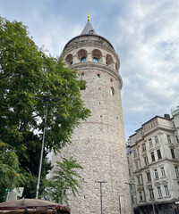 Fototapeta premium Galata Tower view at summer day in Istanbul, Turkey. 