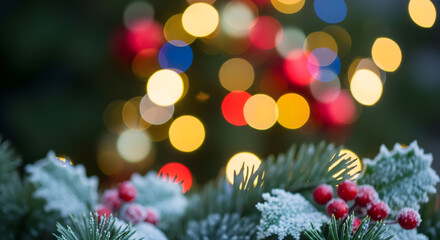 Obraz premium Christmas Tree Lights Festive Bokeh Twinkling Ornaments