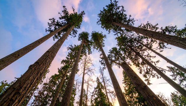 Tall trees reaching for a colorful sky
