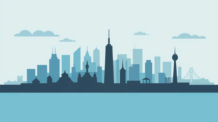 Obraz premium City Skyline Silhouette with Water and Clouds Keywords: city, skyline, silhouette, urban